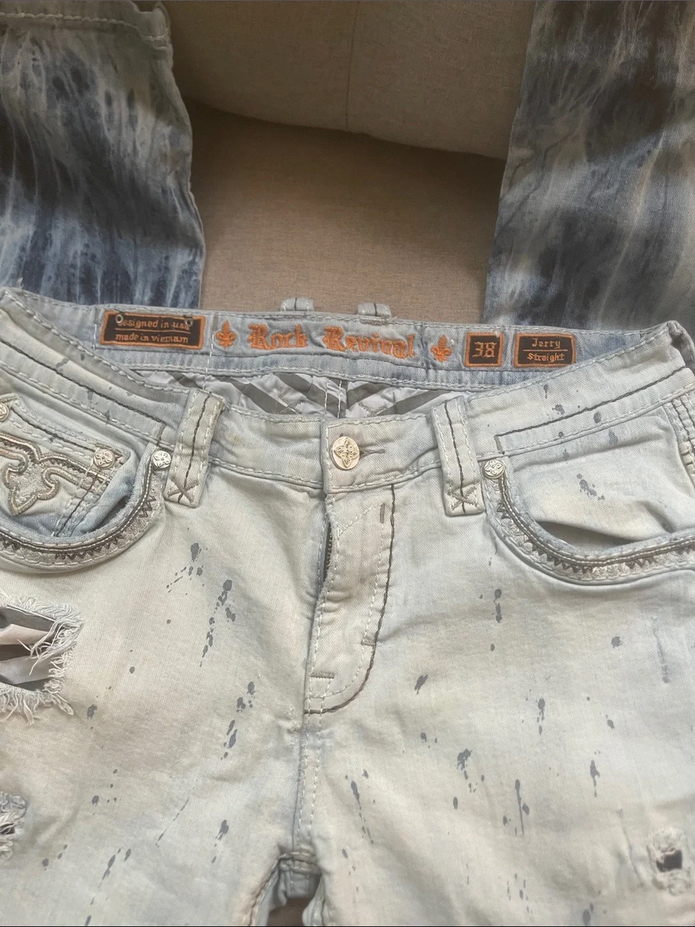 Rock Revival Men’s Straight Jeans - Light Gray to Navy Dip-Dye